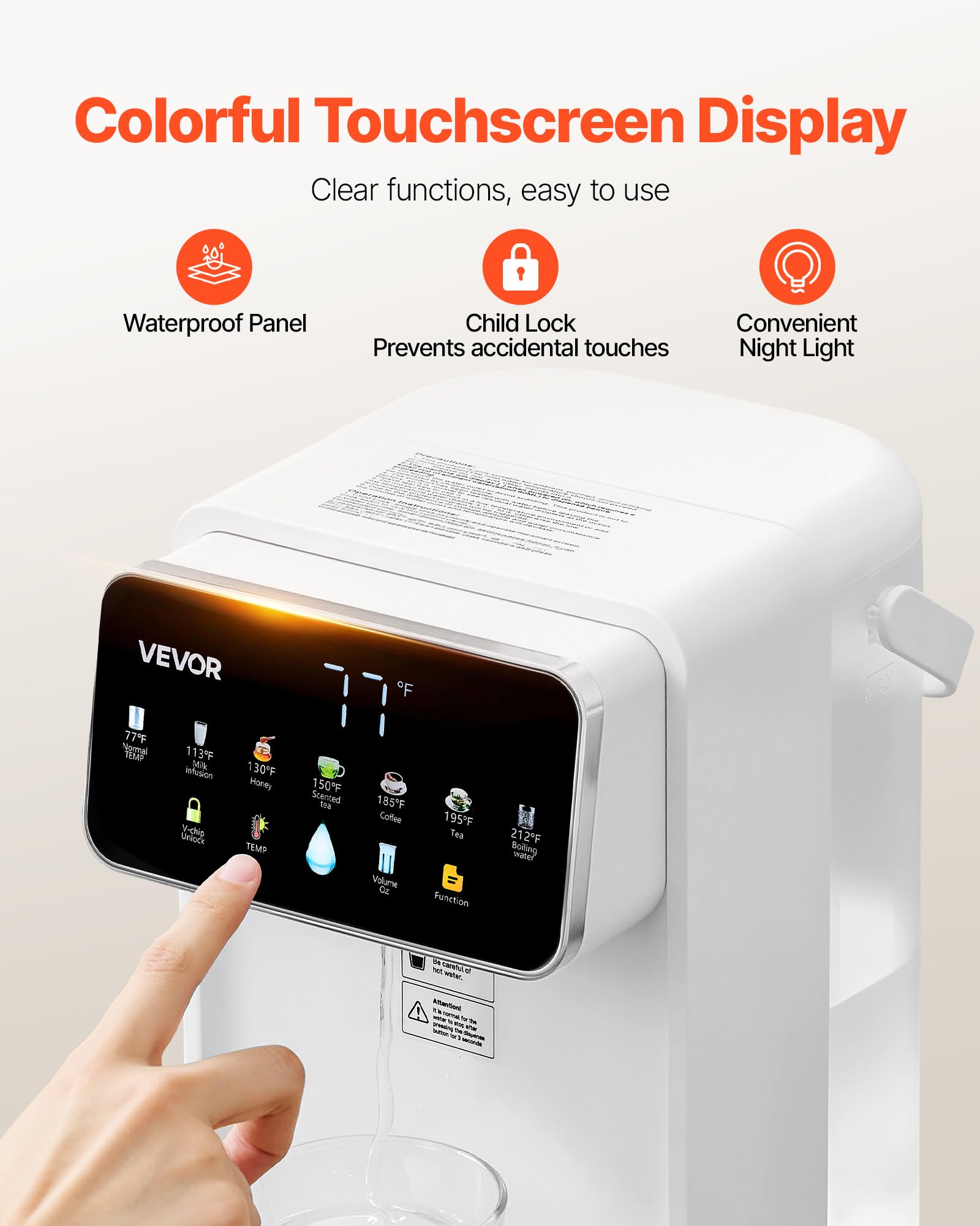 VEVOR Instant Hot Water Dispenser, Countertop Boiling Water Dispenser with Adjustable 7 Temperatures & 7 Water Volumes, 118oz Re